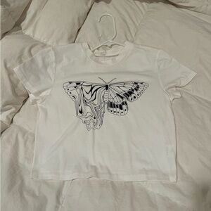 White crop top with butterfly